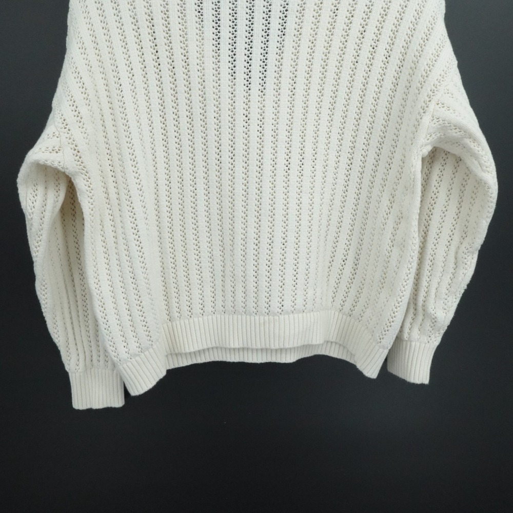 Sabo Skirt Sweater Womens Large Ivory Cream Open Knit Polo V Neck Coastal Preppy - Picture 10 of 11